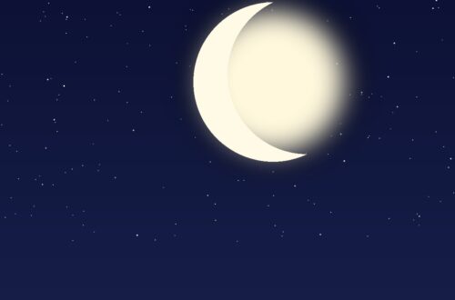 Croissant de lune dans un ciel étoilé, illustration du calendrier lunaire islamique