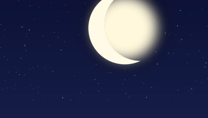 Croissant de lune dans un ciel étoilé, illustration du calendrier lunaire islamique