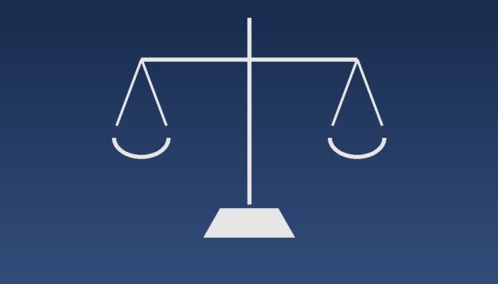 Illustration générée : balance de la justice et chaîne brisée, droits humains