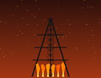 Illustration générée : pylône électrique en feu, panne de courant à Nouakchott