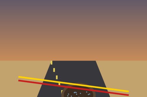Illustration d'un tronçon de route effondré avec cônes de signalisation et ruban de sécurité