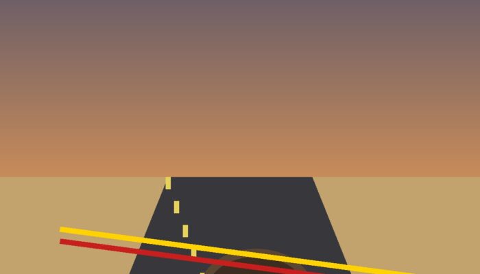 Illustration d'un tronçon de route effondré avec cônes de signalisation et ruban de sécurité